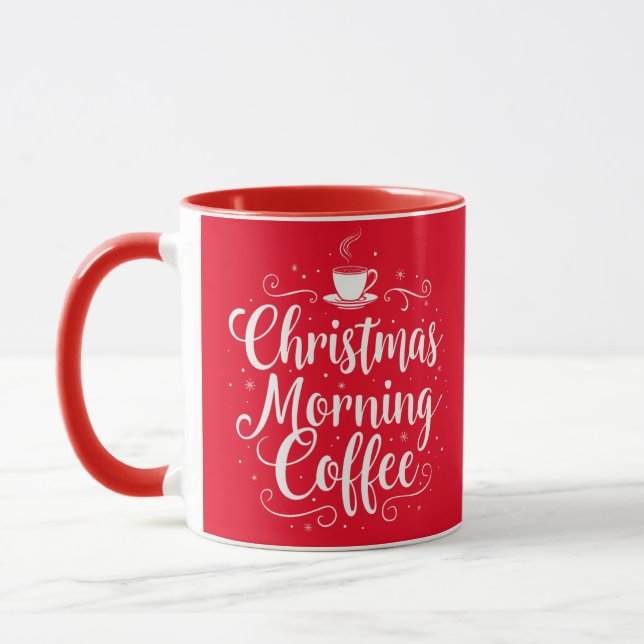 Christmas Morning Coffee Elegant Script Festive Mug (Left)
