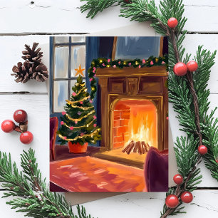 Christmas Morning Fireplace Holiday Card