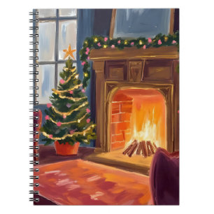 Christmas Morning Fireplace Holiday Watercolor Notebook