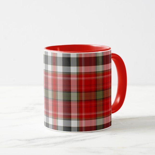 Christmas Morning Red White Tartan Plaid Mug (Front Right)