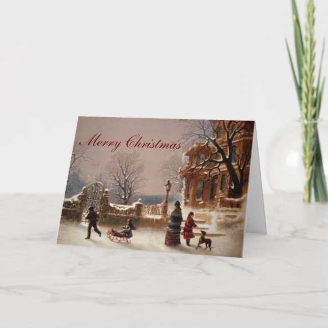 Christmas Morning Snow Vintage Card (Front)