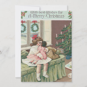 Christmas Morning Tree Present Girl Doll Invitation