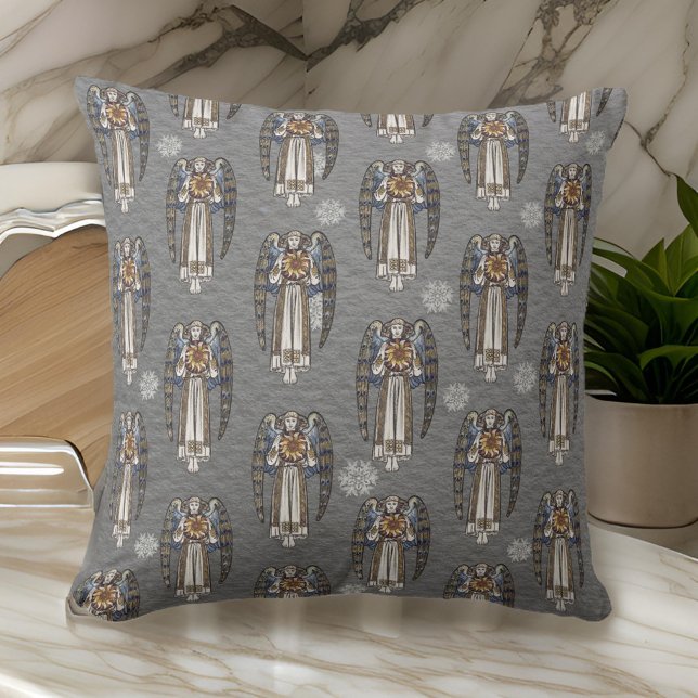  Christmas Morris Angel Snowflakes Steel Grey Throw Pillow (Creator Uploaded)