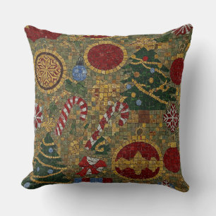 Christmas Mosaic Tile Art Throw Pillow