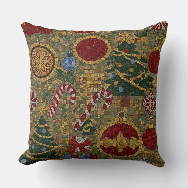 Christmas Mosaic Tile Art Throw Pillow (Front)