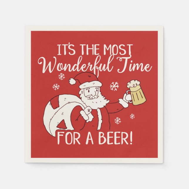 Christmas Most Wonderful Time for a Beer Santa Napkin (Front)
