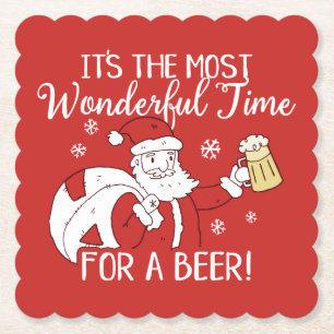 Christmas Most Wonderful Time for a Beer Santa Paper Coaster