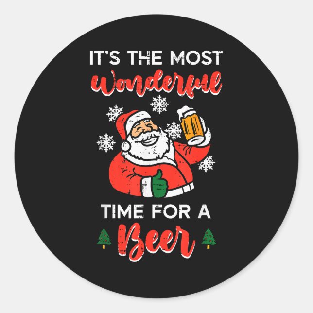 Christmas Most Wonderful Time For Funny Santa Xmas Classic Round Sticker (Front)
