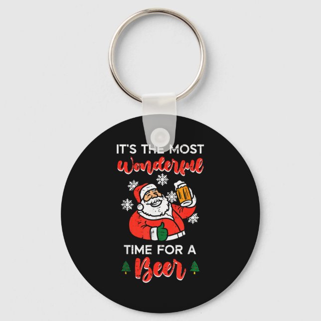 Christmas Most Wonderful Time For Funny Santa Xmas Keychain (Front)