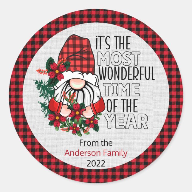 Christmas - Most Wonderful Time Gnomes Classic Round Sticker (Front)