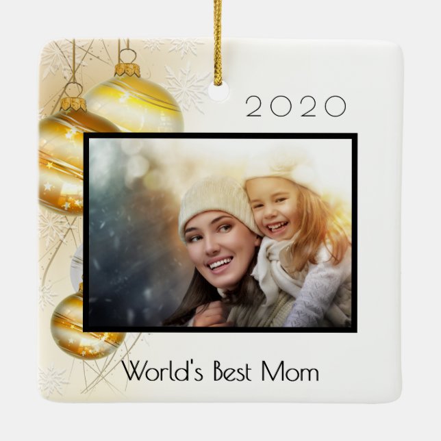 Christmas mother photo gold ceramic ornament (Back)
