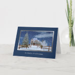 Christmas, Mother, Snowy Winter Scene Holiday Card<br><div class="desc">This digital painting features a home in a snowy winter setting giving it a very Christmas holiday look. Holiday wreathes decorate the fence posts welcoming visitors. A dark blue border edged with silver completes the image. The basic house and trees are from the art of by Za Za Scrap and...</div>