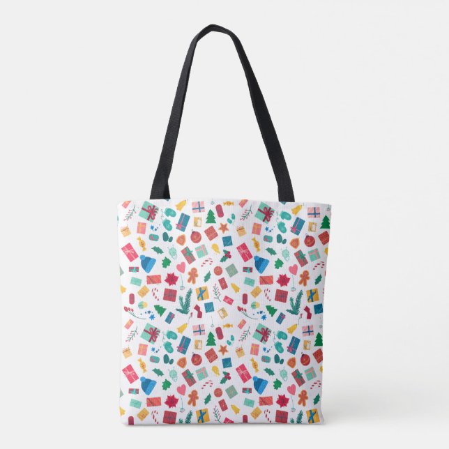 Christmas motif pattern in bright colours tote bag (Back)