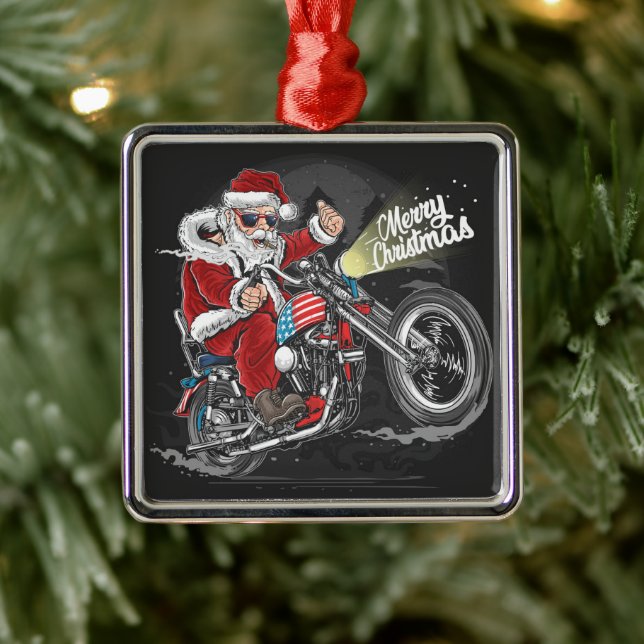 Christmas Motorcycle  Metal Ornament (Tree)