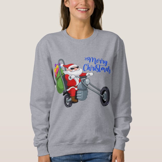 christmas motorcycle santa sweatshirt (Front)