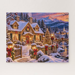 Christmas Mountain Cabin Jigsaw Puzzle