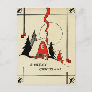 Christmas Mountain House Vintage Postcard