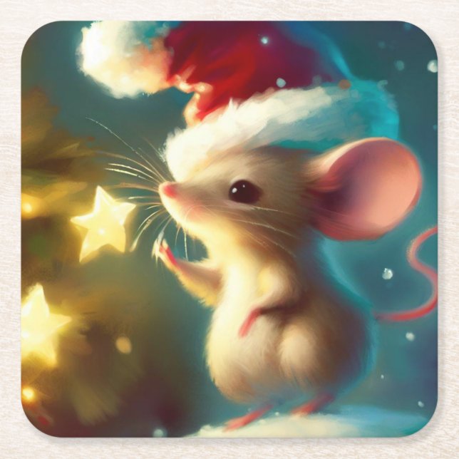 Christmas Mouse 1 Square Paper Coaster (Front)