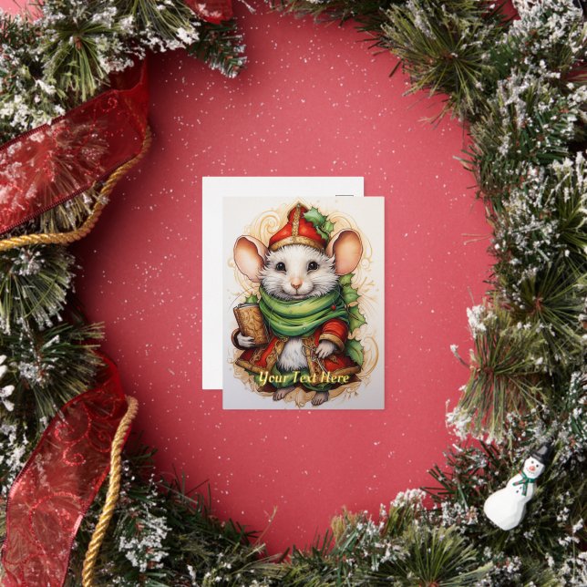 Christmas Mouse 5 Foil Holiday Postcard (Insitu)