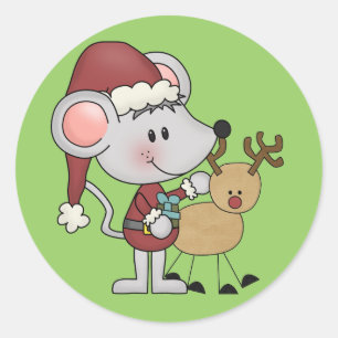 Christmas Mouse and Classic Round Sticker