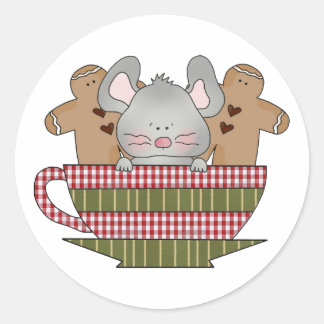 christmas mouse and gingerbread cup classic round sticker