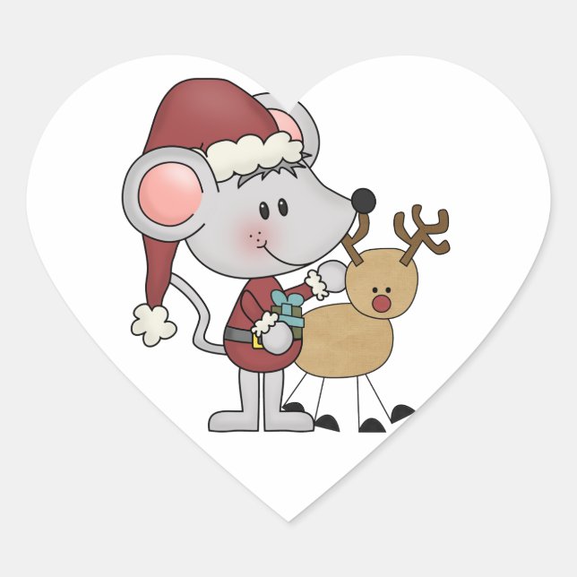 Christmas Mouse and Heart Sticker (Front)