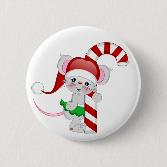 Christmas Mouse Candy Cane 2 Inch Round Button (Front)