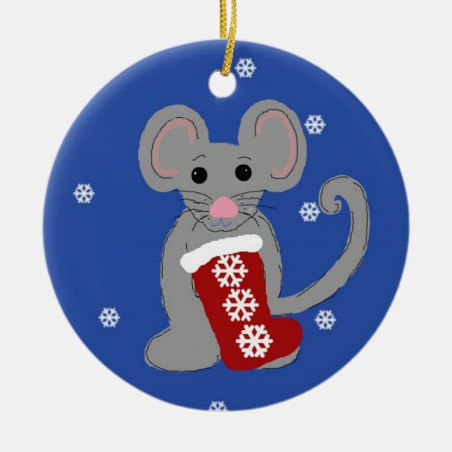 Christmas Mouse Ceramic Ornament (Front)