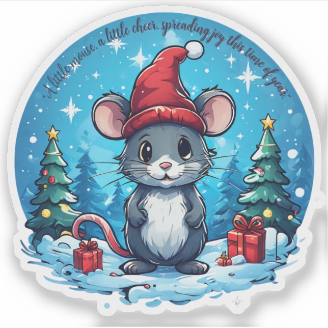 Christmas Mouse Custom-Cut Vinyl Sticker (Front)