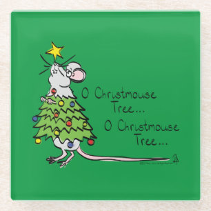 Christmas Mouse Cute Funny Holiday Glass Coaster