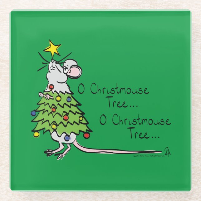 Christmas Mouse Cute Funny Holiday Glass Coaster (Front)
