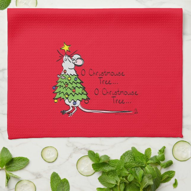 Christmas Mouse Cute Funny Holiday Kitchen Towel (Folded)