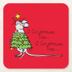 Christmas Mouse Cute Funny Holiday Square Paper Coaster