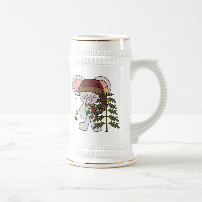 Christmas Mouse Decorating Tree Beer Stein (Right)