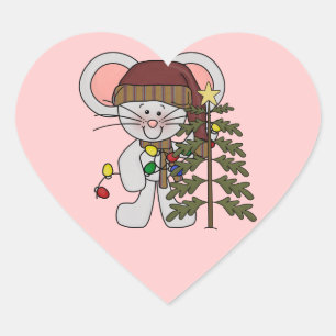 Christmas Mouse Decorating Tree Heart Sticker