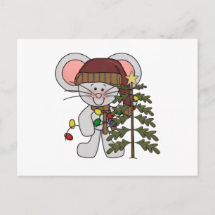 Christmas Mouse Decorating Tree Holiday Postcard