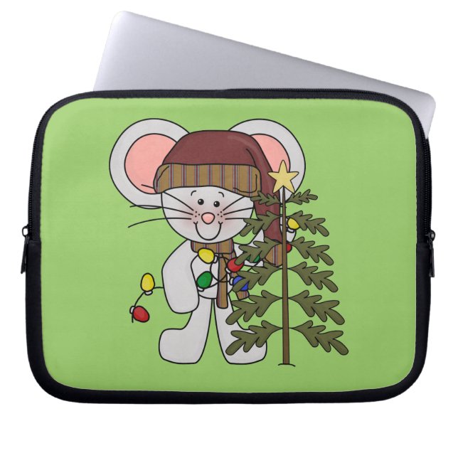 Christmas Mouse Decorating Tree Laptop Sleeve (Front)