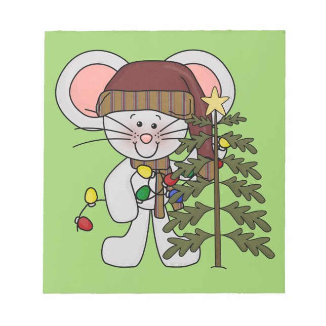 Christmas Mouse Decorating Tree Notepad (Front)