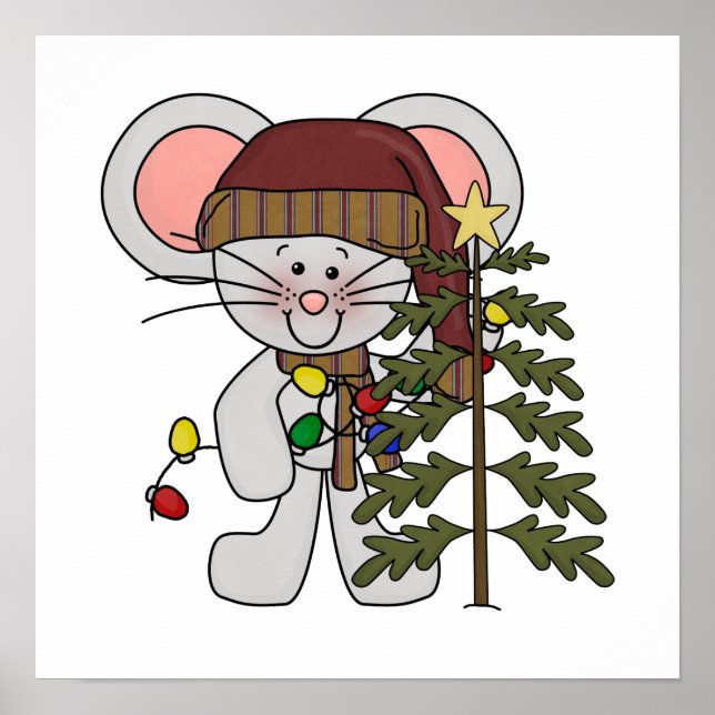 Christmas Mouse Decorating Tree Poster (Front)