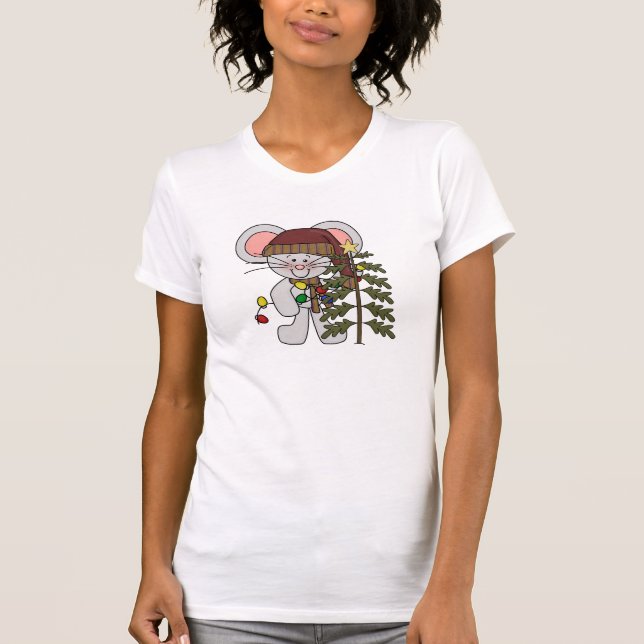 Christmas Mouse Decorating Tree T-Shirt (Front)