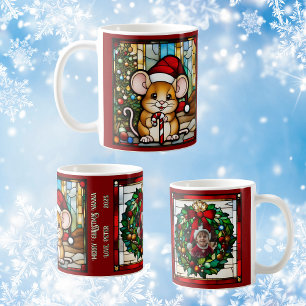 Christmas Mouse Faux Stained Glass Customizable Coffee Mug