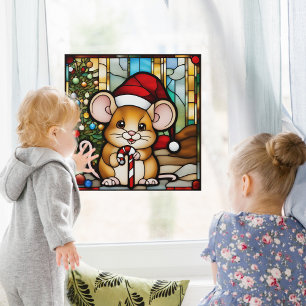 Christmas Mouse Faux Stained Glass Window Cling