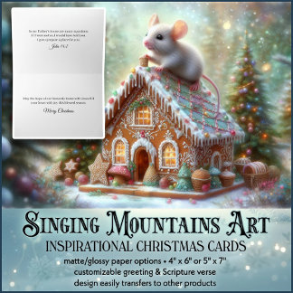 Christmas Mouse & Gingerbread House Christian Holiday Card