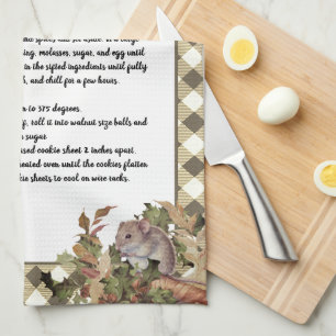 Christmas Mouse Holy Recipe Keepsake Tan  Plaid  Kitchen Towel