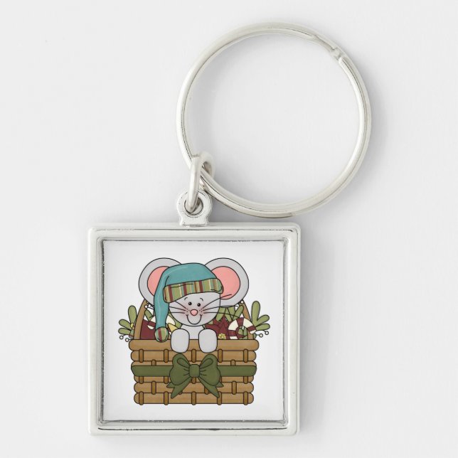 Christmas Mouse in Basket Keychain (Front)