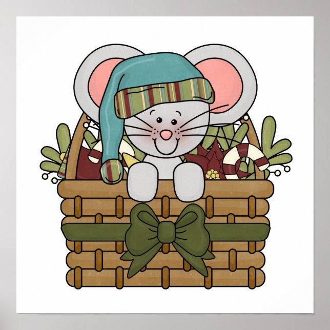 Christmas Mouse in Basket Poster (Front)