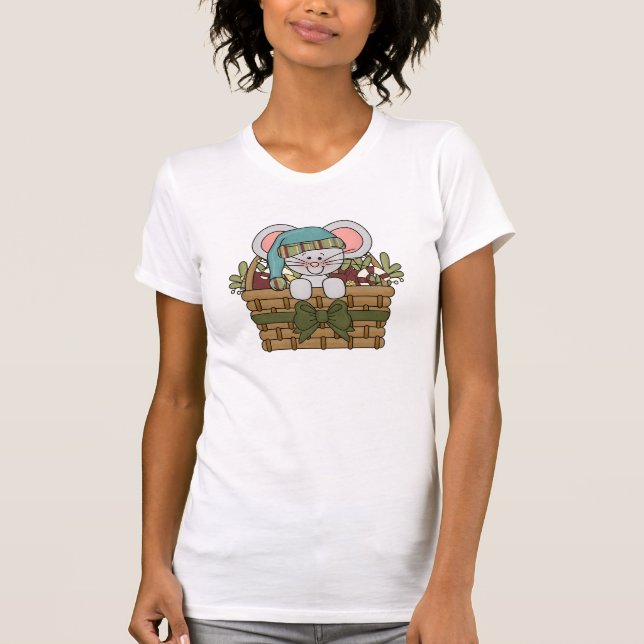 Christmas Mouse in Basket T-Shirt (Front)