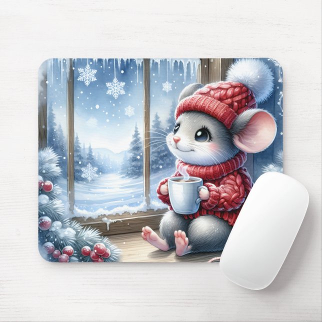 Christmas Mouse In Window Mouse Pad (With Mouse)