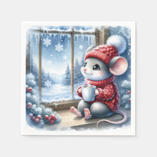 Christmas Mouse In Window Napkin