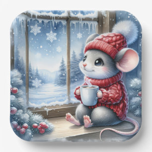 Christmas Mouse In Window Paper Plate